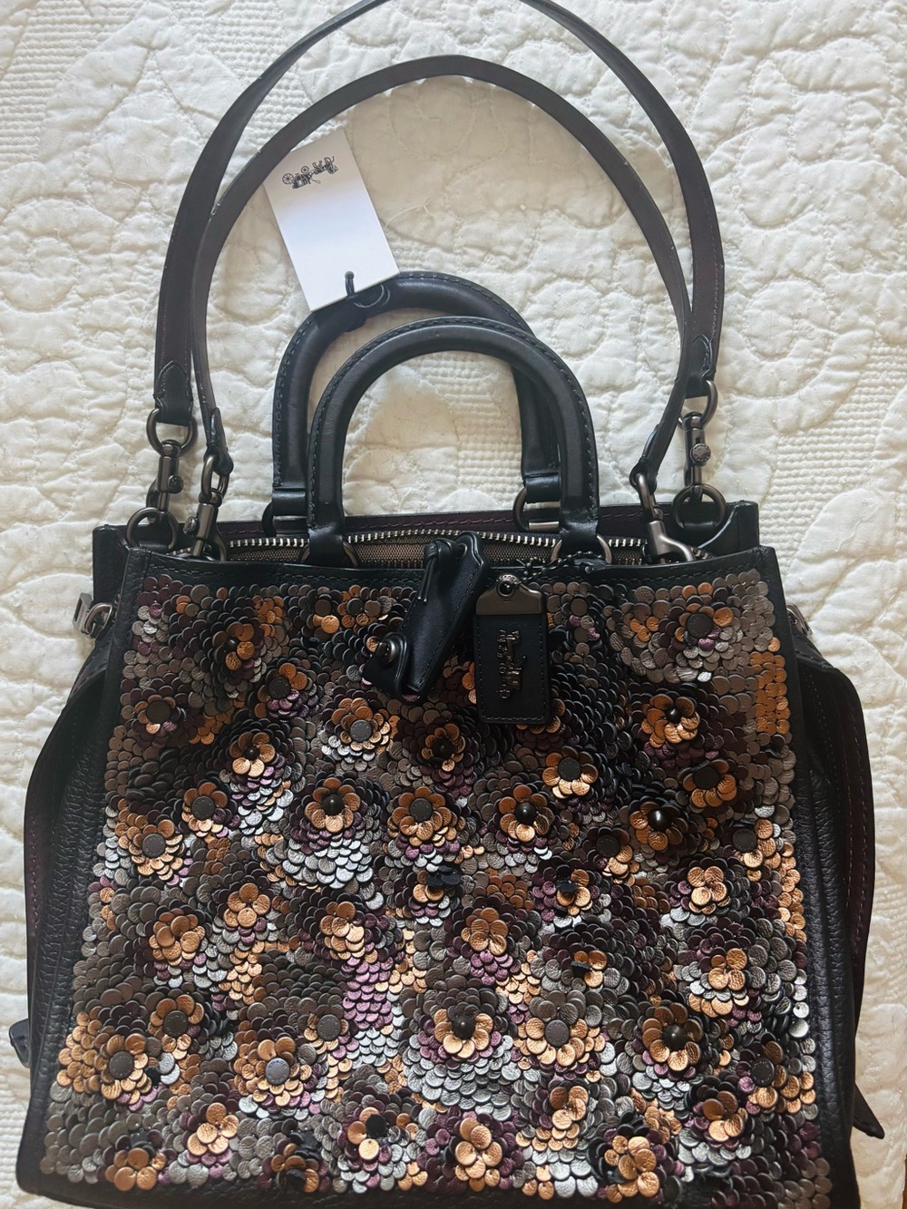 COACH Rogue 1941 with tea rose appliqué- Leather Satchel